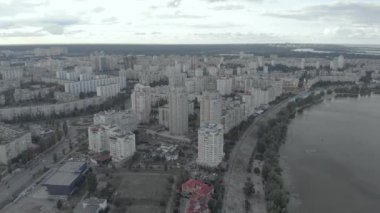 Kyiv, Ukrayna. Obolon bölgesi. Hava görünümü