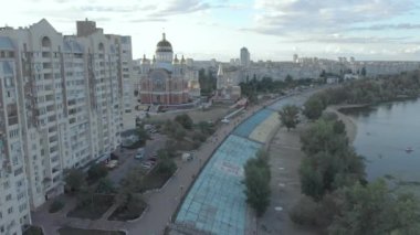 Kyiv, Ukrayna. Obolon bölgesi. Hava görünümü