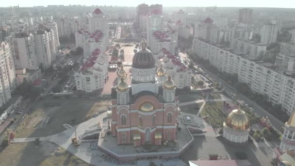 Киев, Украина. Район Оболонь. Вид с воздуха — стоковое видео