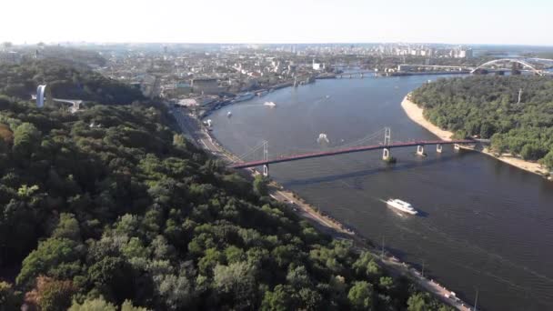 Dnipro Nehri. Kyiv. Ukrayna. Hava görünümü — Stok video