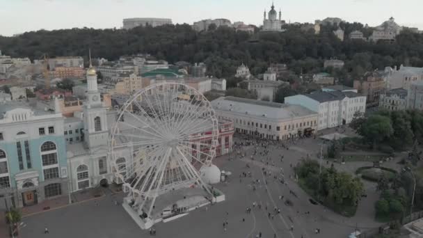 Kiev, Ucraina. Distretto di Podil. Vista aerea — Video Stock