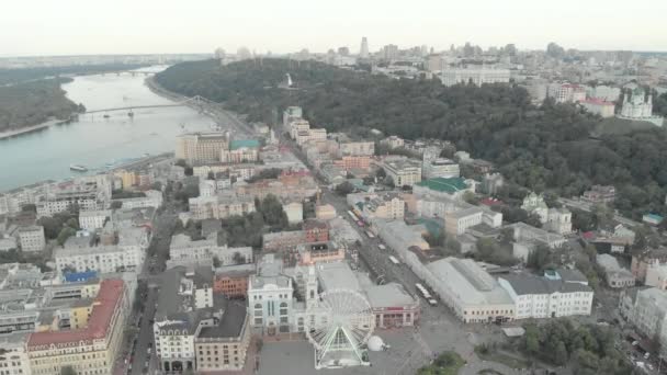 ウクライナのキエフ。ポディル地区。空中風景 — ストック動画