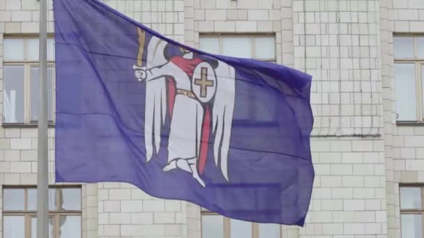 市役所近くのキエフ市旗。ウクライナ — ストック動画