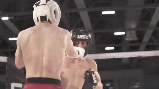 Boj v osmiúhelníku Mma. Zpomal. Kyjev. Ukrajina — Stock video