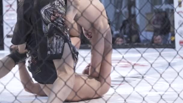 Luta no octógono MMA. Movimento lento. Kiev. Ucrânia — Vídeo de Stock