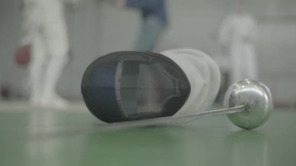 Fencing helmet. Close-up. Slow motion — Stock video