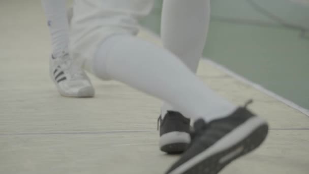 Feet of fencers during fencing. Close-up. Slow motion — Stock Video