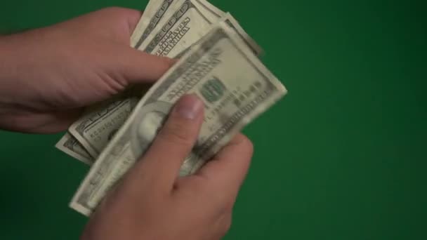 Dollars. American money close-up on a green background hromakey . 100 dollar bills. One hundred dollar bills. — Stock Video