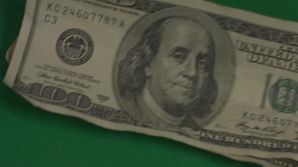 Dollars. American money close-up on a green background hromakey . 100 dollar bills. One hundred dollar bills. — Stock Video