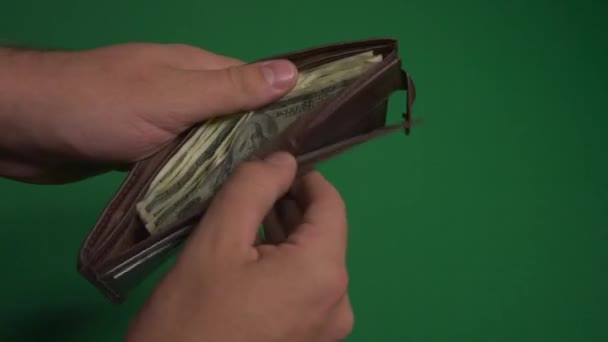 Dollars. Amerikanisches Geld in Großaufnahme auf grünem Hintergrund. 100-Dollar-Scheine. Hundert-Dollar-Scheine. — Stockvideo