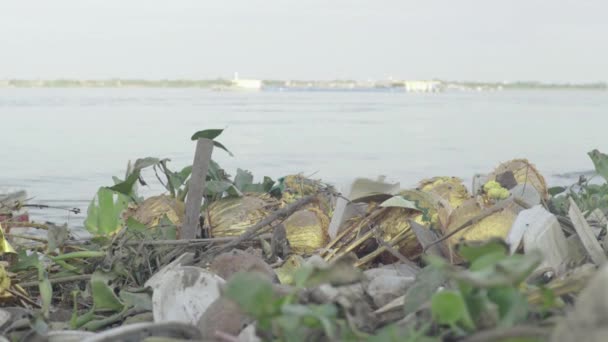 メコン川の近くのプラスチックごみ。プノンペン。アジア — ストック動画