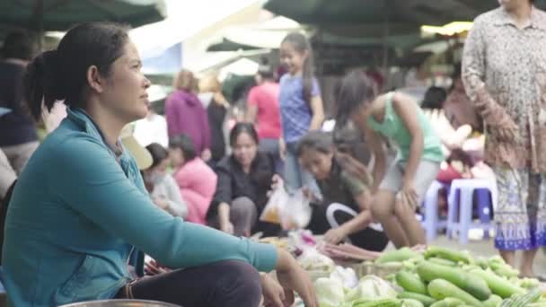 Mercado en Phnom Penh. Camboya. Asia. Mujer vendedor — Vídeos de Stock