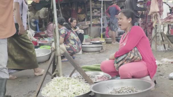 Mercado en Sihanoukville. Camboya. Asia. Mujer vendedor — Vídeos de Stock