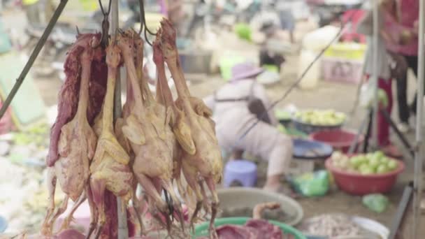 Mercado em Sihanoukville. Camboja. Ásia. Carcaças de galinhas — Vídeo de Stock