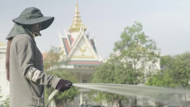 Дійсні народи Камбоджі: Жінка шмагає траву. Пномпень. Азія — стокове відео