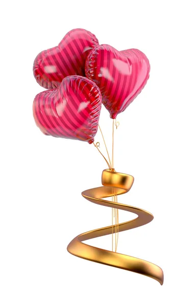 Dia Dos Namorados Balões Vermelhos Wtih Faixa Ouro Isolado Fundo — Fotografia de Stock