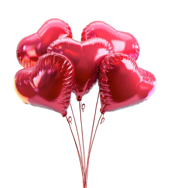 Alla Hjärtans Dag Röda Ballonger Med Gyllene Band Isolerad Vit Stockbild
