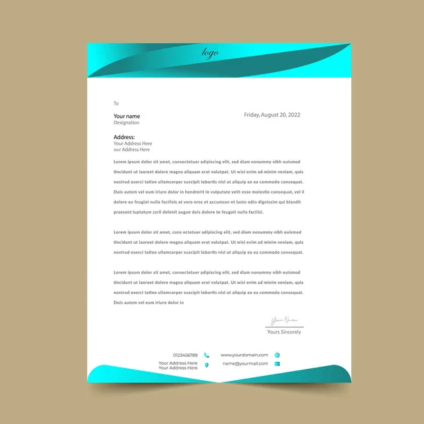 Cyan Nice Letterhead template Design — Stock Vector