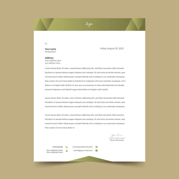 Olive Letterhead Pad Template Design — Stock Vector