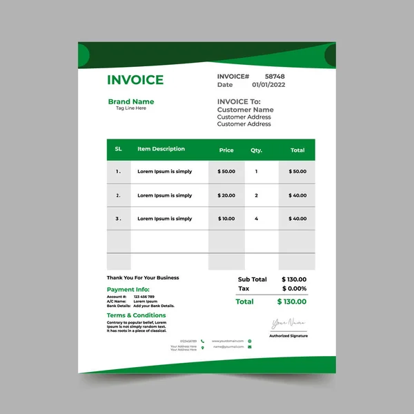Yeşil Güzel İş Fatura Şablonu Tasarımı