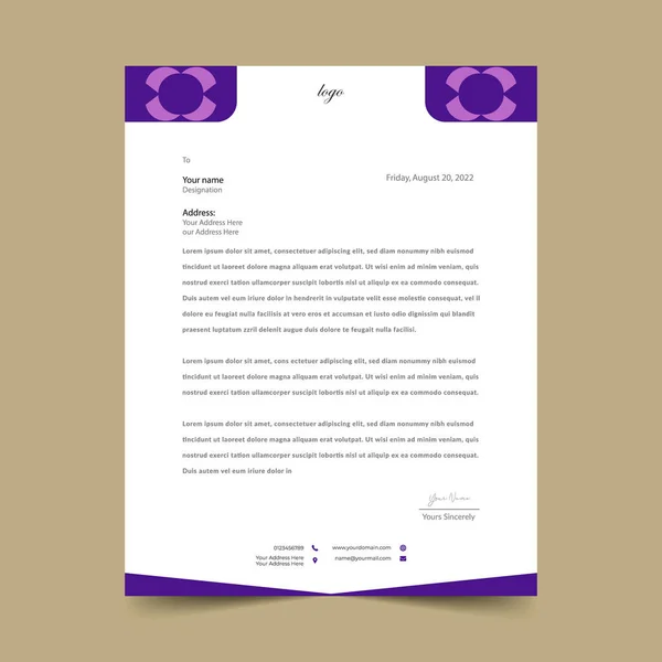 Purple Letterhead Pad Template Design — Stock Vector