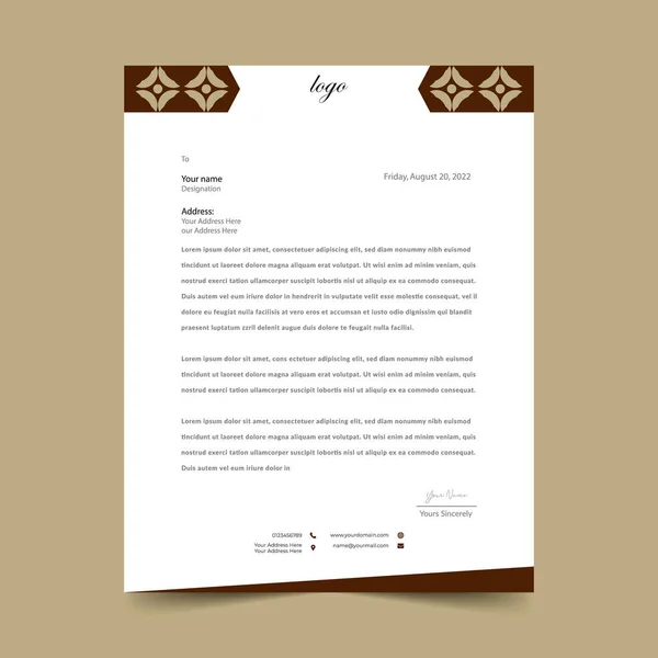 Bruin Briefhoofd Pad Template Ontwerp — Stockvector