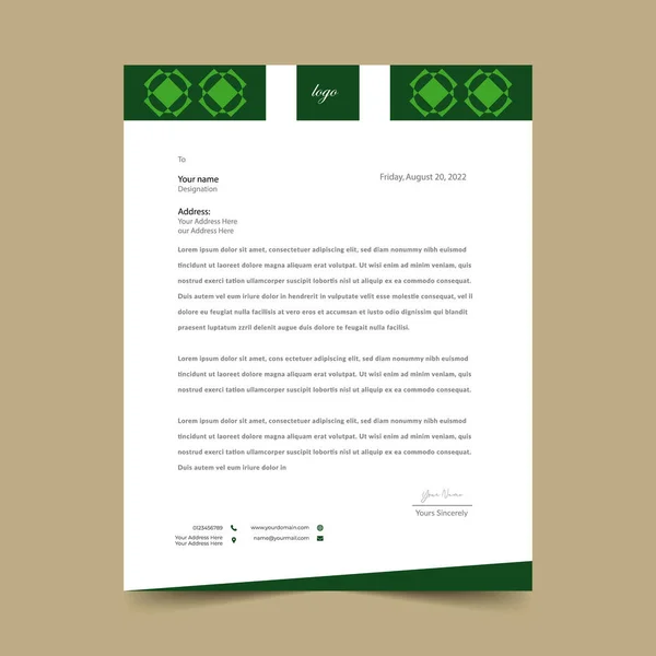 Green Letterhead Pad Template Design — Stock Vector