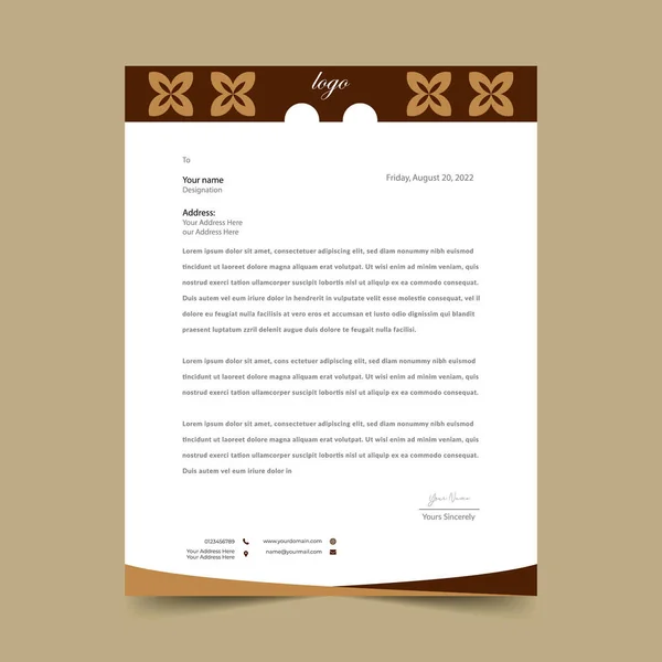 Brown Letterhead Pad Template Design — Stock Vector