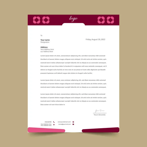 Pink Briefhoofd Pad Template Ontwerp — Stockvector