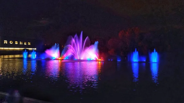 Ein Schauspiel Singender Springbrunnen Auf Dem Südlichen Bug Fluss Winniza — Stockfoto