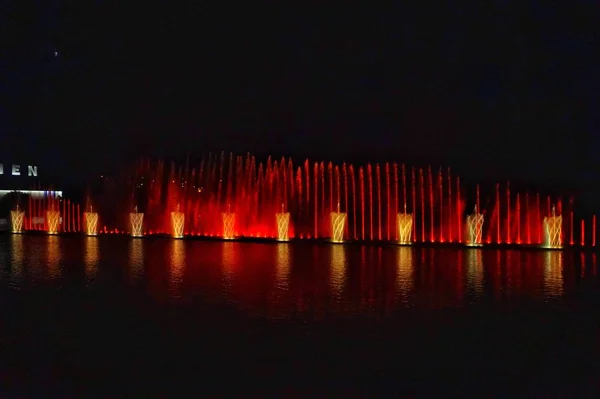 A show of singing fountains on the Southern Bug River in Vinnitsa.