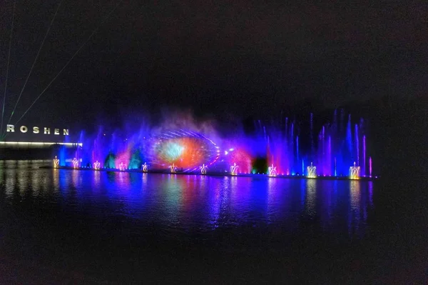 Ein Schauspiel Singender Springbrunnen Auf Dem Südlichen Bug Fluss Winniza — Stockfoto