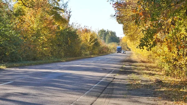 Autumn road between cities in Ukraine.