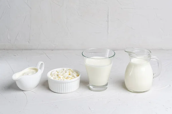 Bevanda Fermentata Fatta Casa Bicchiere Kefir Ricotta Panna Acida Sfondo — Foto Stock