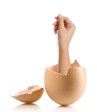 Kırık yumurta beyaz artalanları izole eliyle