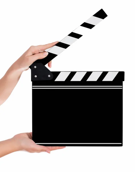 Hands holding a clapper board — Stock Photo, Image