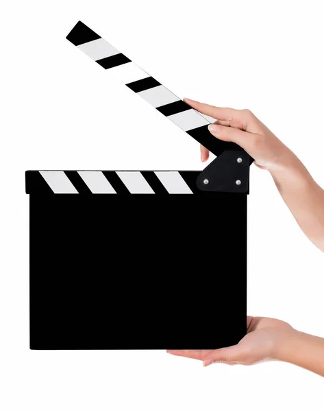 Hands holding a clapper board — Stock Photo, Image