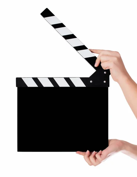 Hands holding a clapper board — Stock Photo, Image