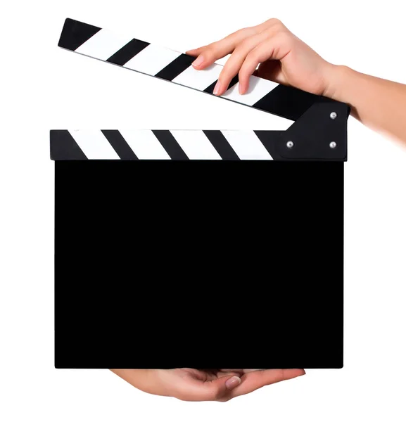 Hands holding a clapper board — Stock Photo, Image