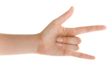 El Rock'n roll işareti gösterir veya üzerinde izole işareti seviyorum