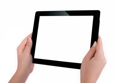 Beyaz ekran tablet bilgisayarınızla tutan el. Eller kadın sh