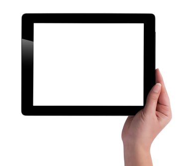 Beyaz ekran tablet bilgisayarınızla tutan el. Eller kadın sh