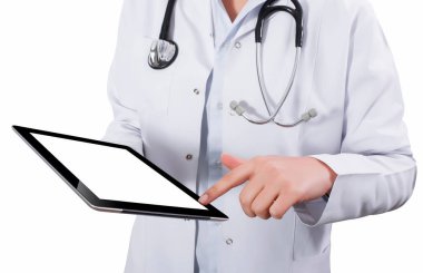 Tablet pchand holding holding kadın doktor eller tablet pc isol