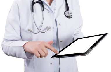 Tablet pchand holding holding kadın doktor eller tablet pc isol
