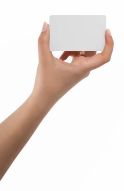 kadın elini tut sanal kartvizit, kredi kartı veya boş kağıt