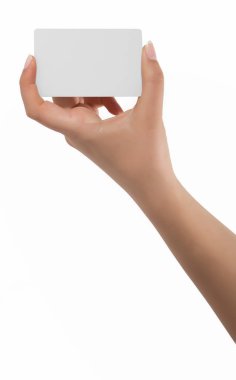 kadın elini tut sanal kartvizit, kredi kartı veya boş kağıt