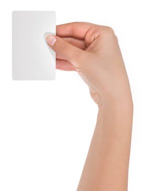 kadın elini tut sanal kartvizit, kredi kartı veya boş kağıt