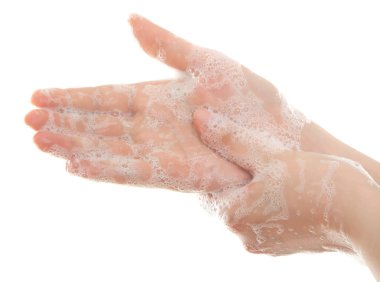 Banyoda su ve sabunla yıkama eller. Hijyen. Temizleme