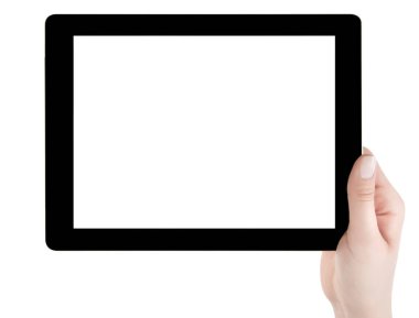 Beyaz ekran tablet bilgisayarınızla tutan el. Eller kadın sh