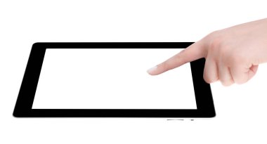 Beyaz ekran tablet bilgisayarınızla tutan el. Eller kadın sh